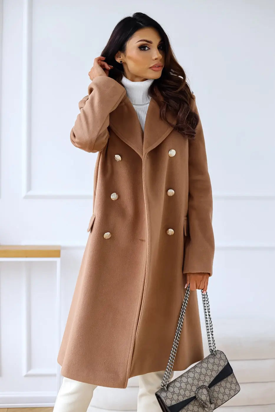 Stylish Women's Double-Breasted Wool Coat