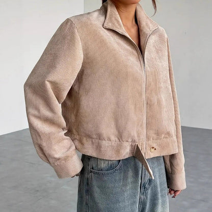 Mädchen Cordjacke Oversized Weiter Kragen Reißverschluss - IdealeKleiden