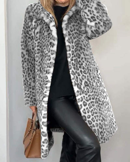 Leopard Print Jacket Women Long Soft Black