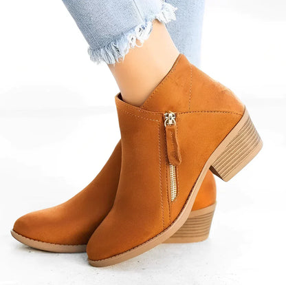 Fashionable Women's Boots Quick Release Chunky Heel Pointed Toe