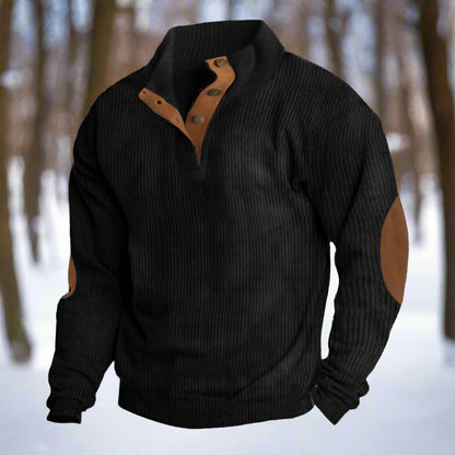 Stylish stand-up collar sweater with a suede effect