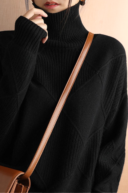 Elegant Diamond Knit Women's Turtleneck Sweater