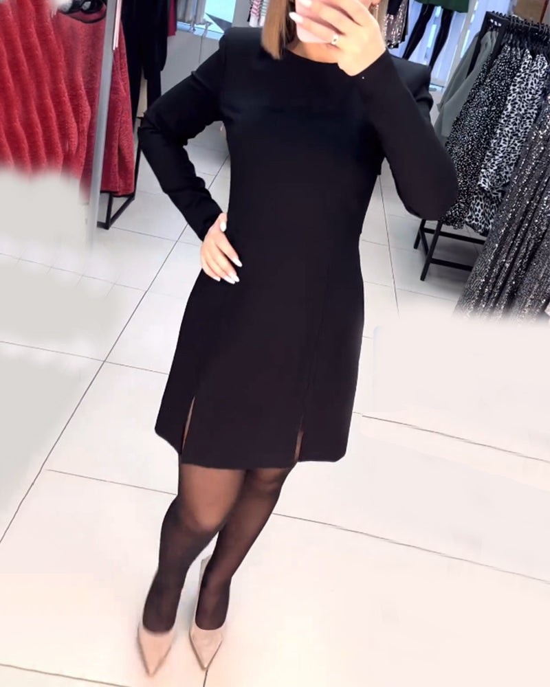 Elegant Women's Long-Sleeved Slit Dress