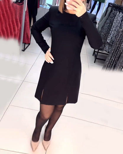 Elegant Women's Long-Sleeved Slit Dress