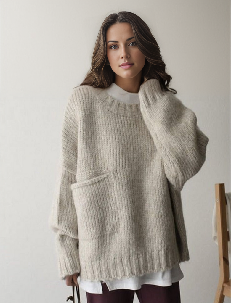Oversized Knitted Sweater with Comfortable Pocket