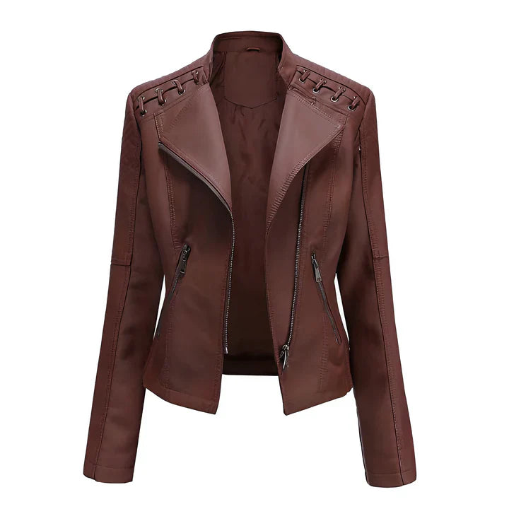 Women's Black Leather Jacket Zipper