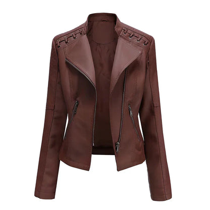 Women's Black Leather Jacket Zipper