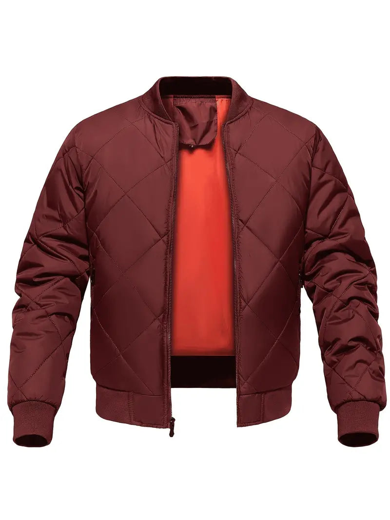Men's Warm Quilted Jacket with Zipper