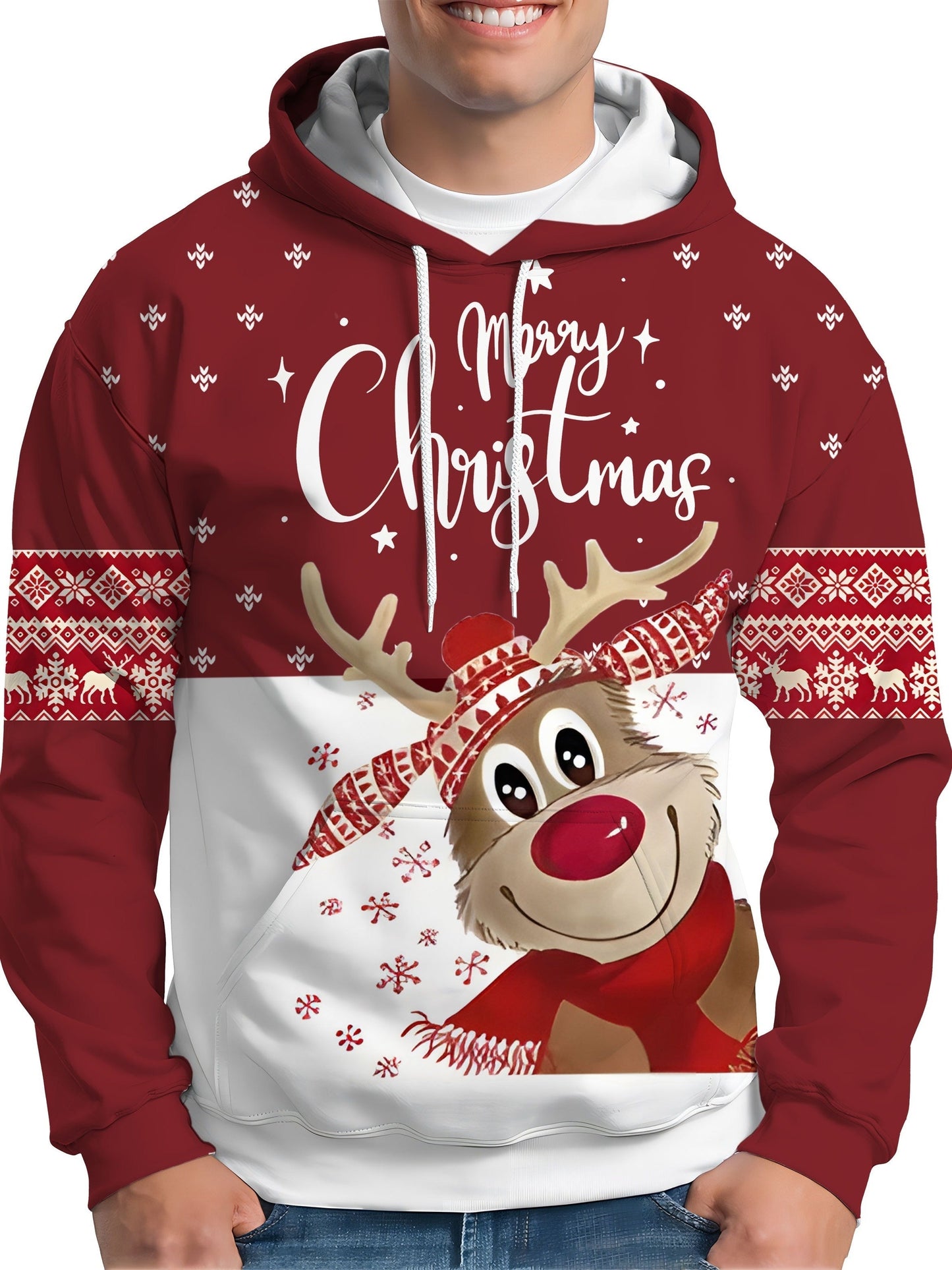 Christmas Hoodie Reindeer Motif Merry Christmas