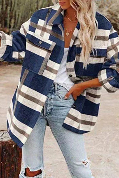 Stylish Plaid Women's Jacket with Practical Pockets
