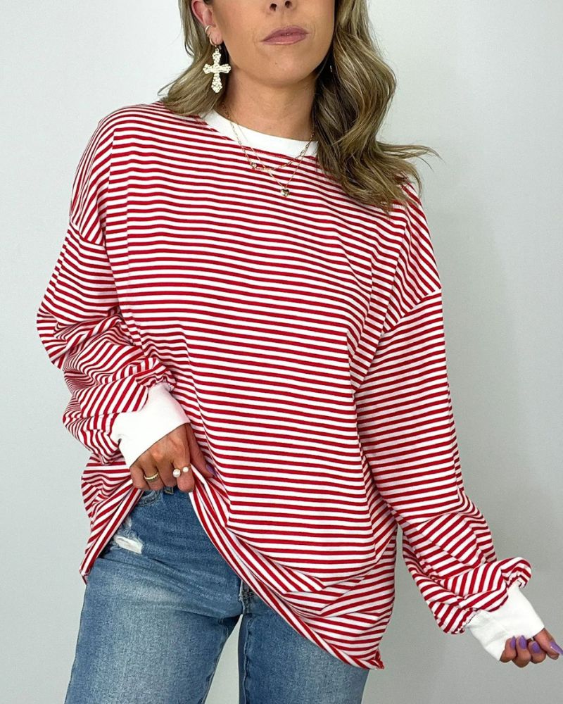 Stylischer Übergrößer Pullover Streifenmuster - IdealeKleiden