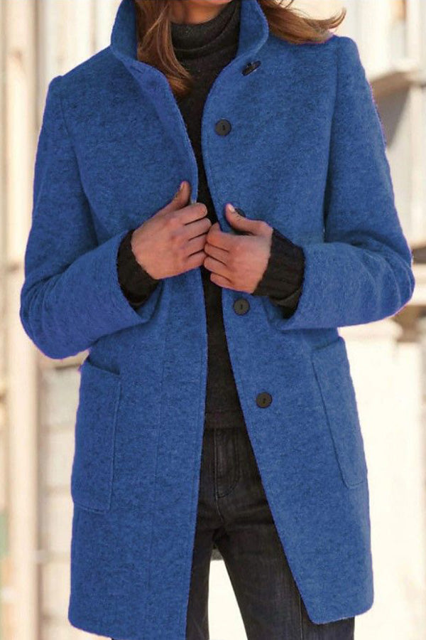 Elegant Wool Jacket Stand-up Collar Plain