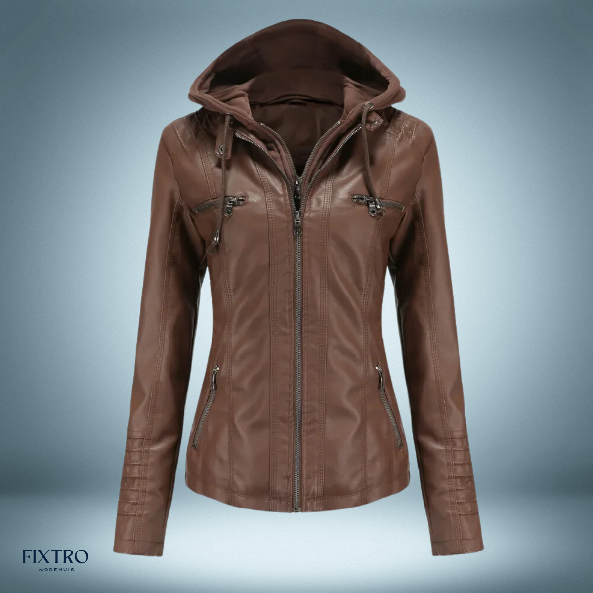 Leather Jacket with Hood Biker Style