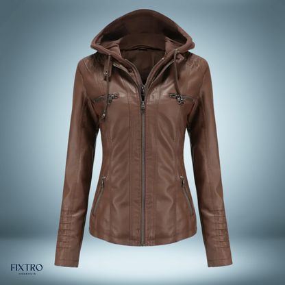 Leather Jacket with Hood Biker Style