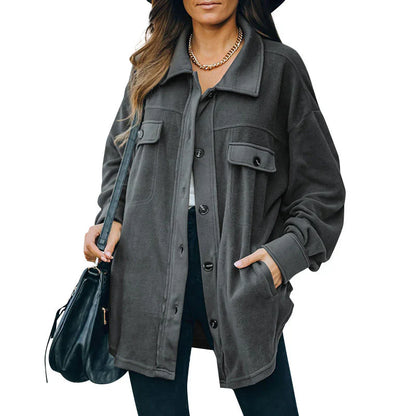 Women's Warm Fleece Jacket Button Closure