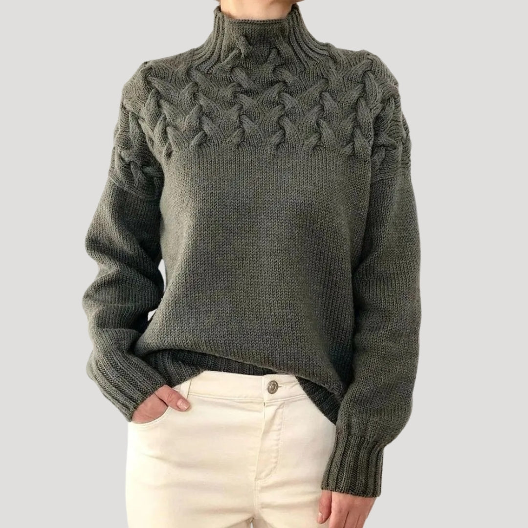 Women's Spring Sweater Cable Knit High Collar