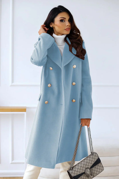 Long Women's Double-Breasted Elegant Coat