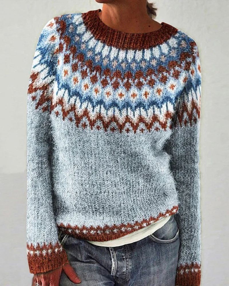 Modisches Kleid | Wellenmuster Rundhalsausschnitt Pullover - IdealeKleiden