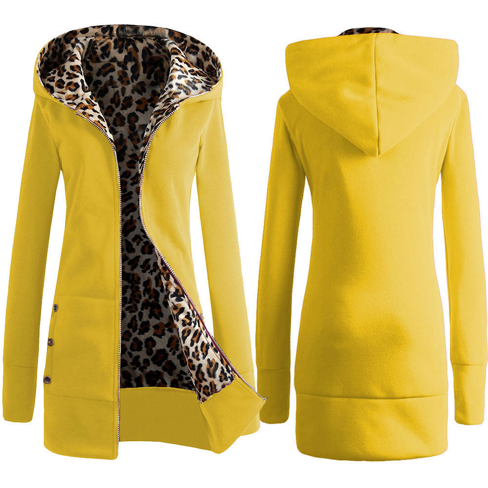 Women's Leopard Lined Sweater Jacket Trendy Style