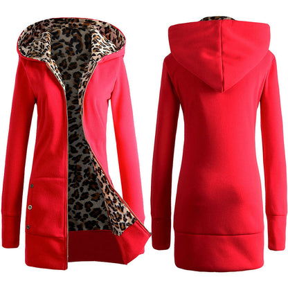 Women's Leopard Lined Sweater Jacket Trendy Style