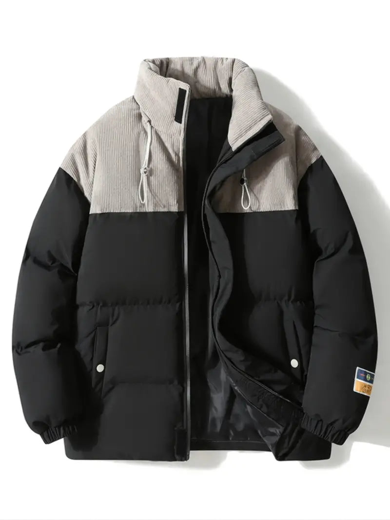 Lässige Winterjacke Fleece Steppjacke Farbblock - IdealeKleiden