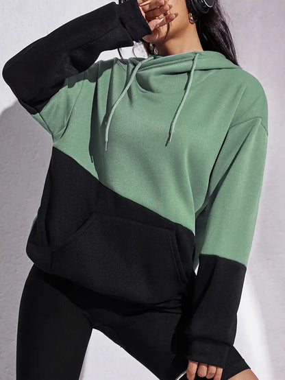 Fashionable Women's Hoodie Color Block Design