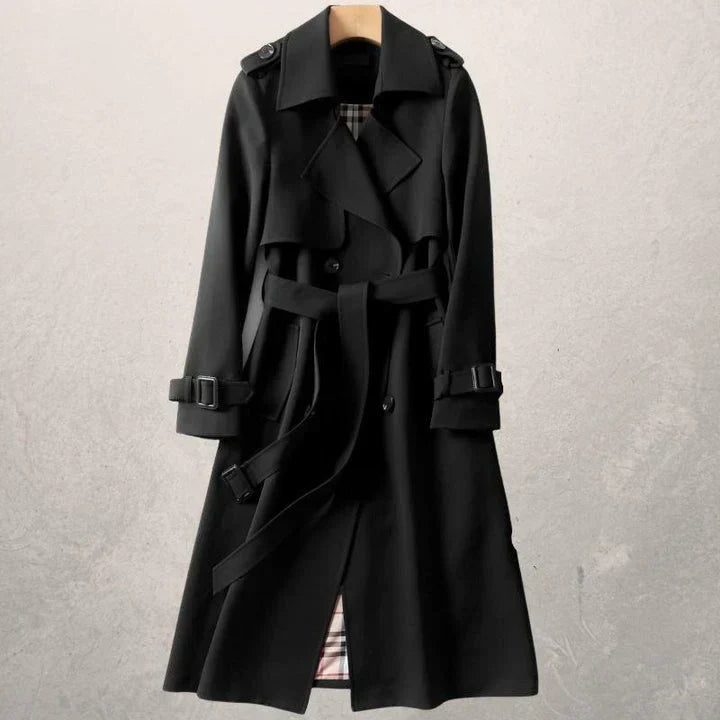 Ruby Red Double-Breasted Coat Elegant Women