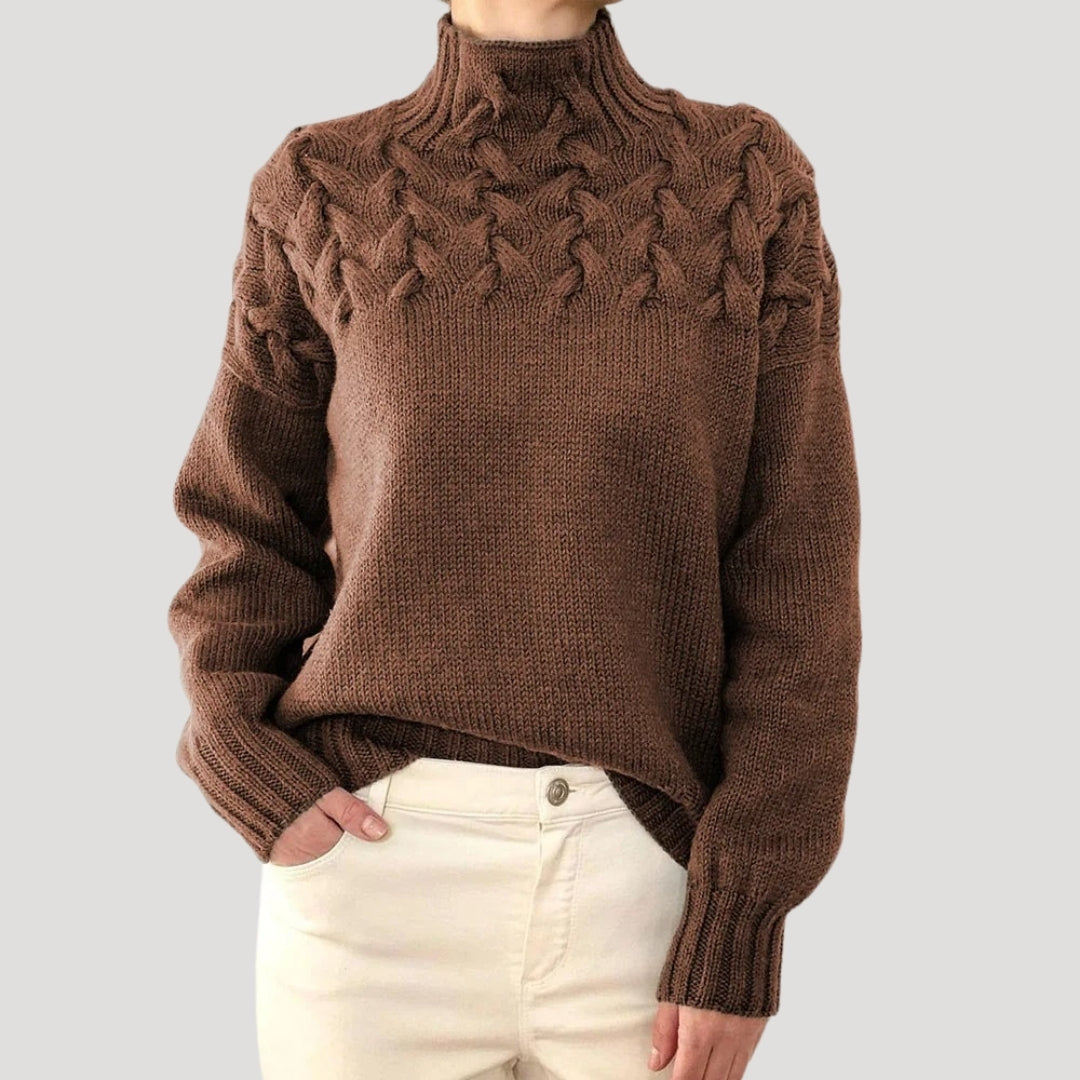 Women's Spring Sweater Cable Knit High Collar