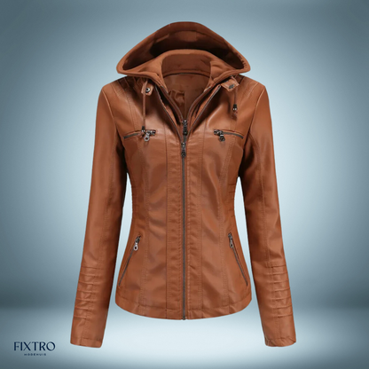 Leather Jacket with Hood Biker Style