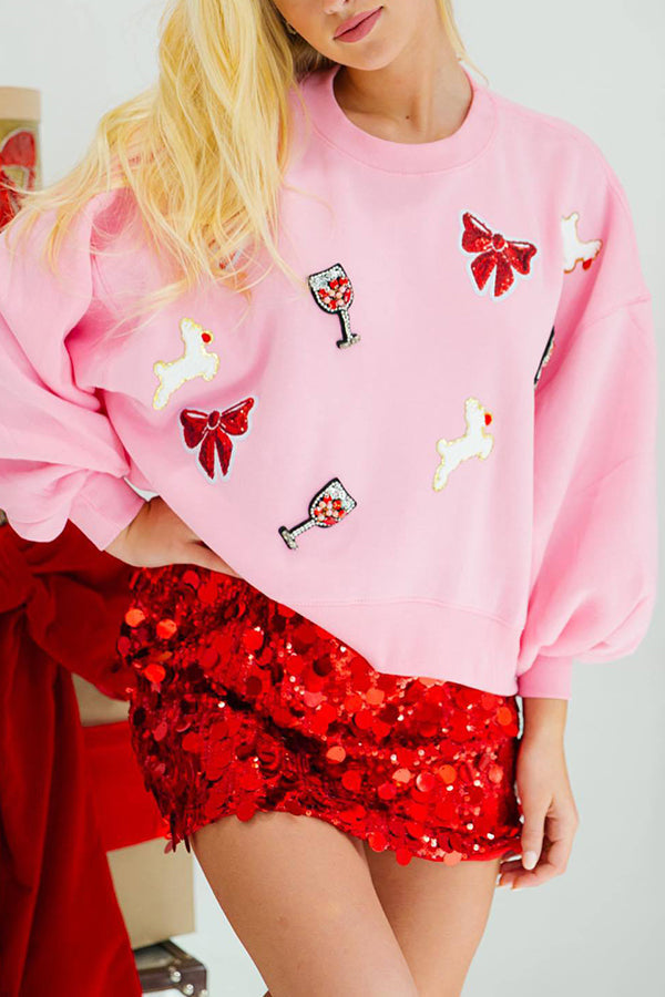 Christmas Sweatshirt Women Sequin Loose Sleeves