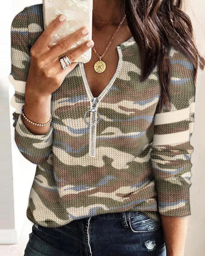 Military Dress Half-Zip Camo Long Sleeve