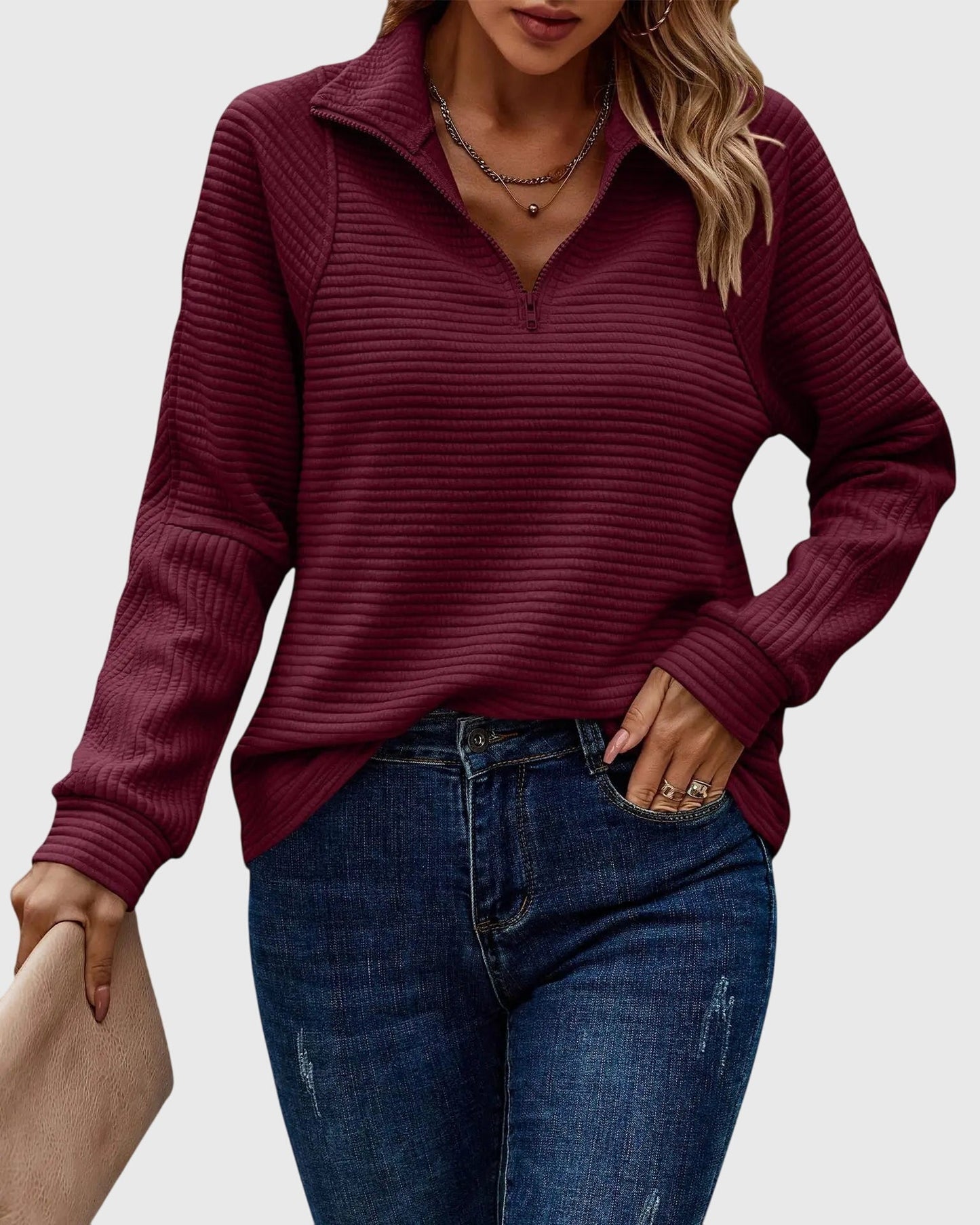 Women's Long Sleeve Comfortable Zip-Up Sweater