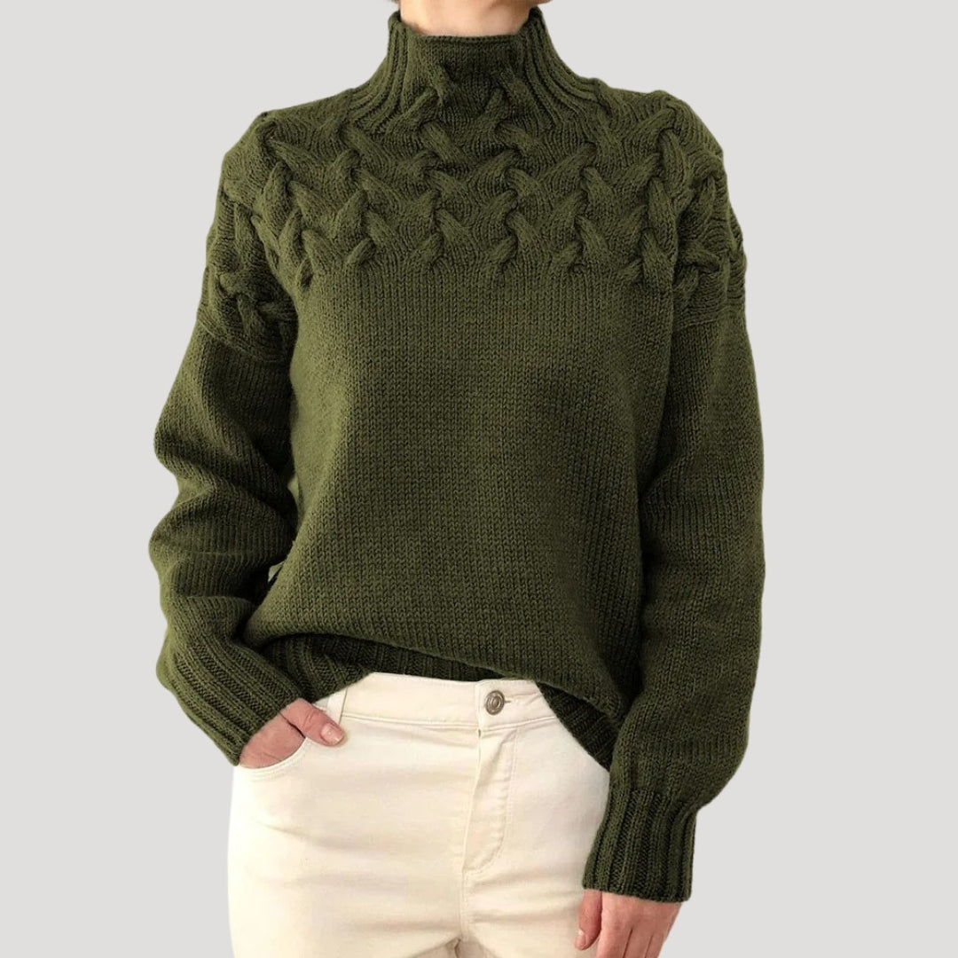 Women's Spring Sweater Cable Knit High Collar