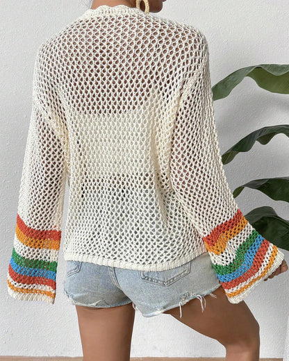 Farbenfroher Cardigan mit Lochärmeln - IdealeKleiden