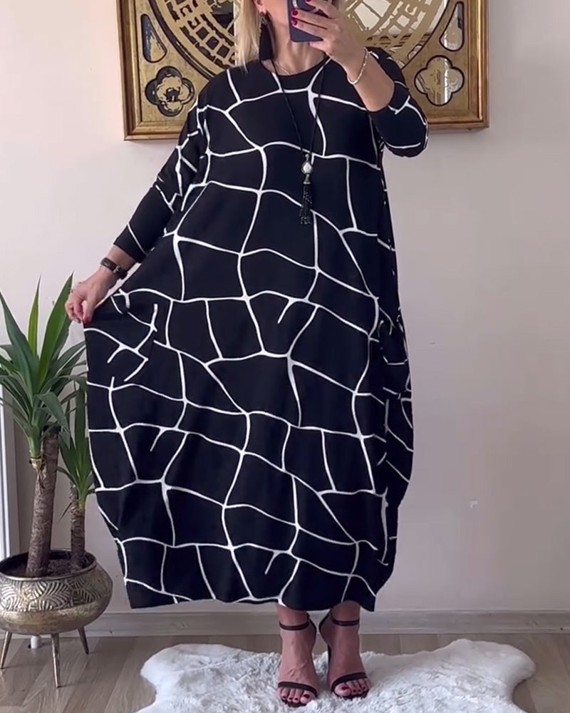 Damenkleid Rundhals Langarm Mit Tasche - IdealeKleiden
