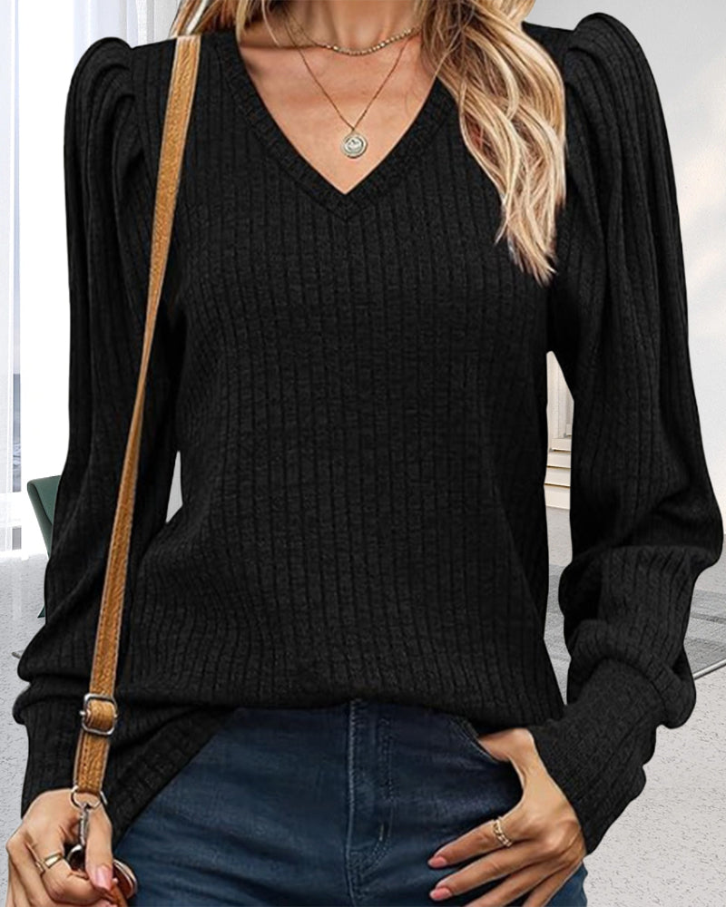 Damen Langarmshirt V-Ausschnitt Modern - IdealeKleiden