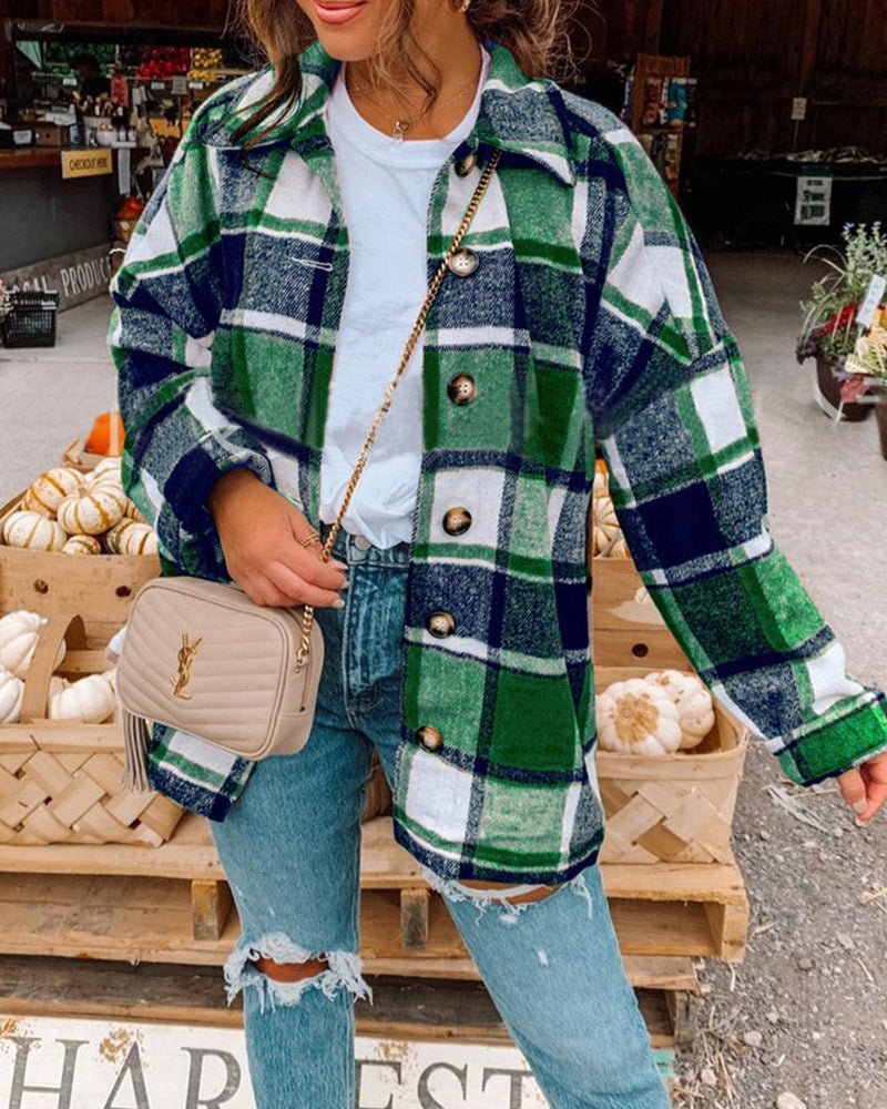 Stylish Plaid Jacket With Buttons