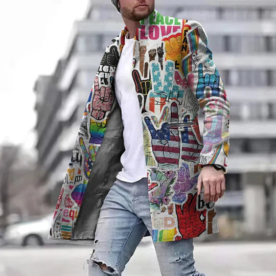 Men's Long Coat Graphic Design Modern