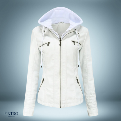 Leather Jacket with Hood Biker Style