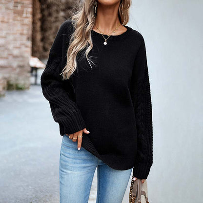 Elegant Solid-Colored Sweater with Ribbed Cuffs