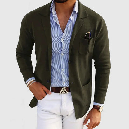 Fashionable men's blazer with buttons and lapels