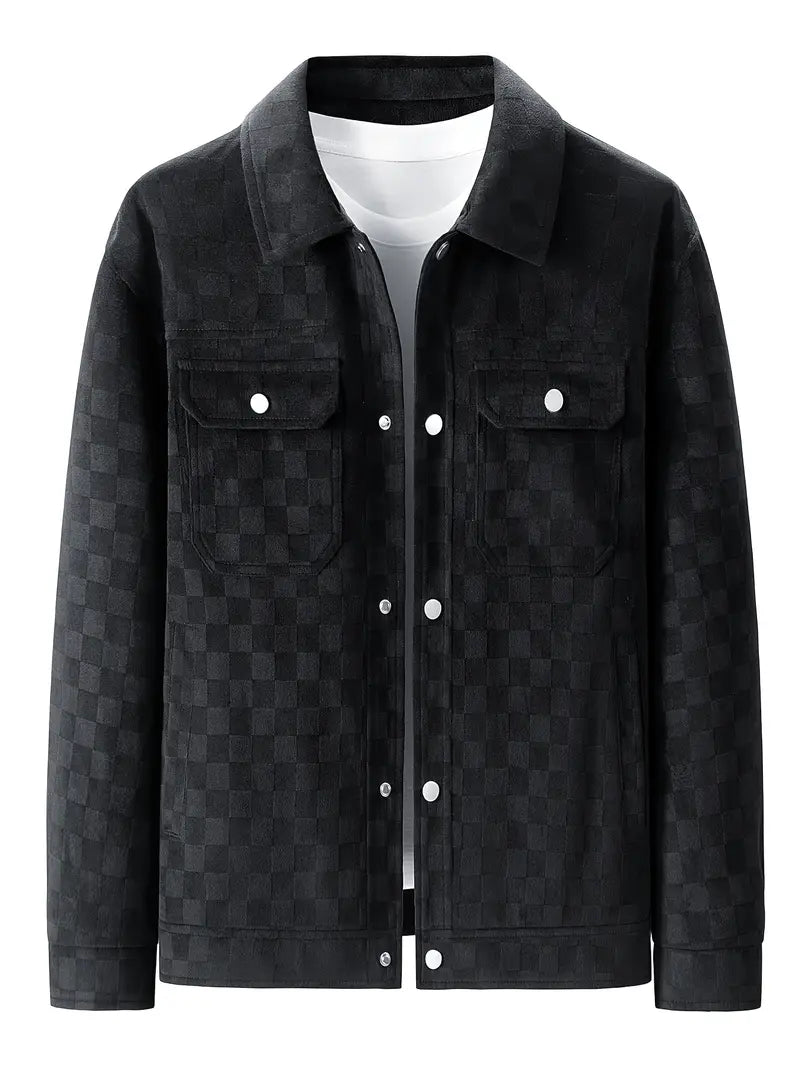 Moderne Wildlederjacke Karomuster - IdealeKleiden