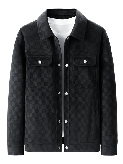 Moderne Wildlederjacke Karomuster - IdealeKleiden