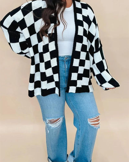 Oversized Checkered Cardigan