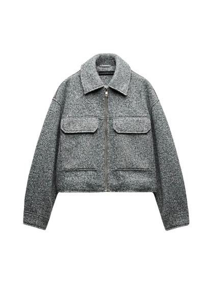 Stilvolle Bouclé Jacke Grau Damen - IdealeKleiden