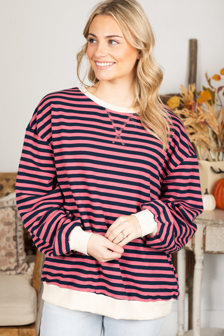 Warm winter top with contrast stripes