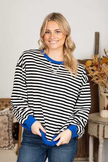 Warm winter top with contrast stripes