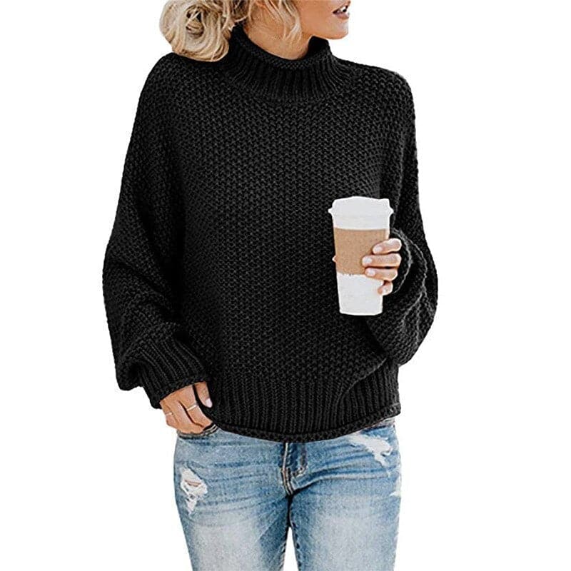 Knitted Sweater High Collar Chunky Knit Comfortable Warm