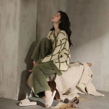 Soft Fleece Pajamas for Women with Plaid Top