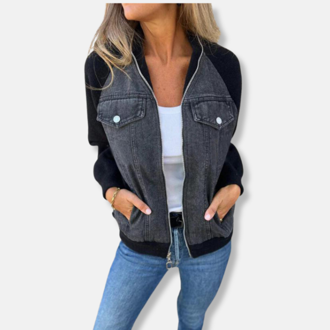 Bomber Jacket Denim Style Zipper Regular Fit